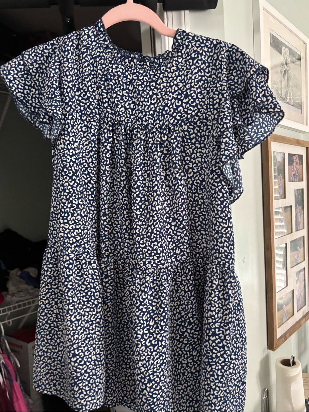 Navy & White Leopard Print Flutter Sleeve Blouse